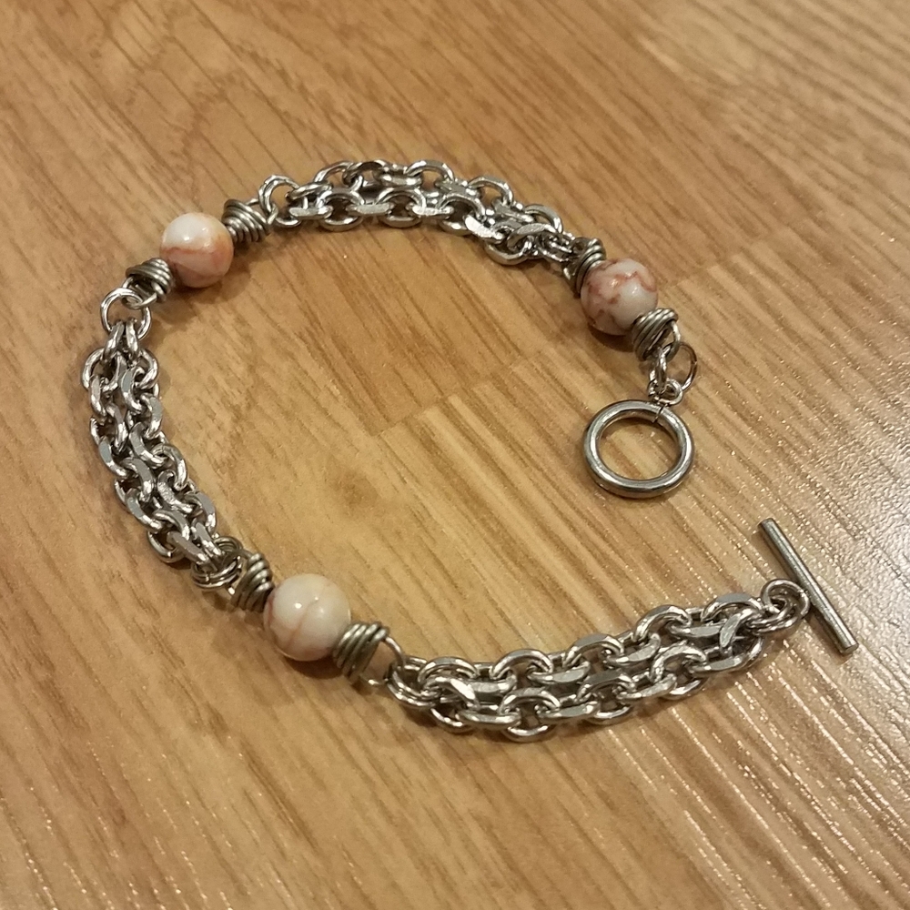 FINAL PRICE Double Stainless Chain Jasper Toggle Bracelet